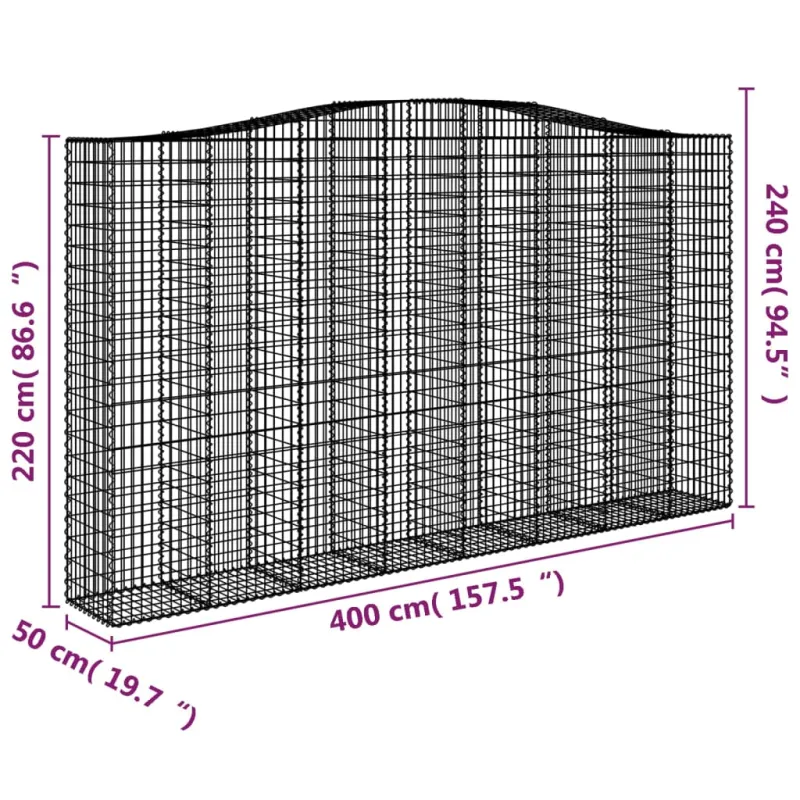 Išlenkti gabiono krepšiai, 10vnt., 400x50x220/240cm, geležis