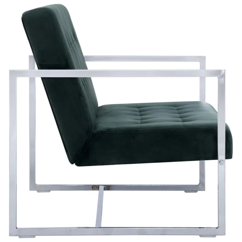 Dvivietė sofa su porankiais, tams. žal. sp., chromas ir aks.