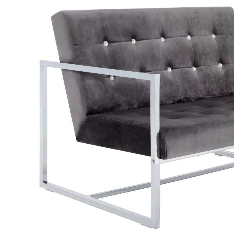 Dvivietė sofa su porankiais, tams. pilk. sp., chromas ir aks.