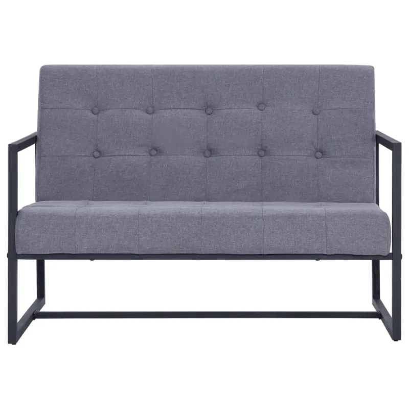 Dvivietė sofa su porankiais, šviesiai pilka, plienas ir audinys