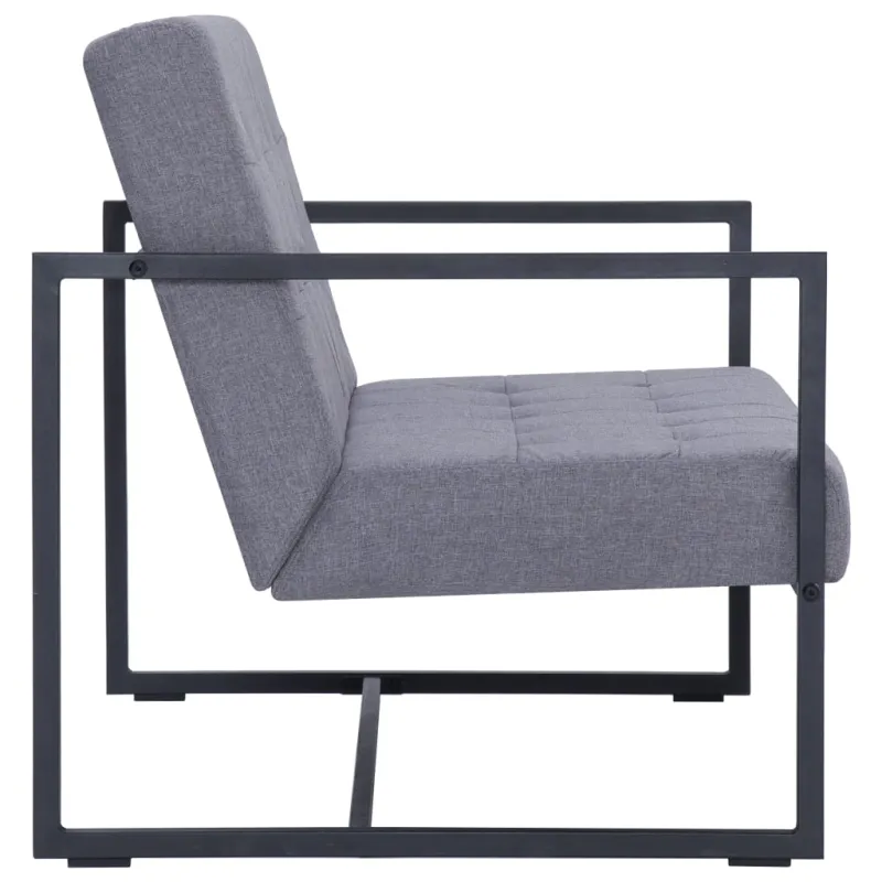 Dvivietė sofa su porankiais, šviesiai pilka, plienas ir audinys