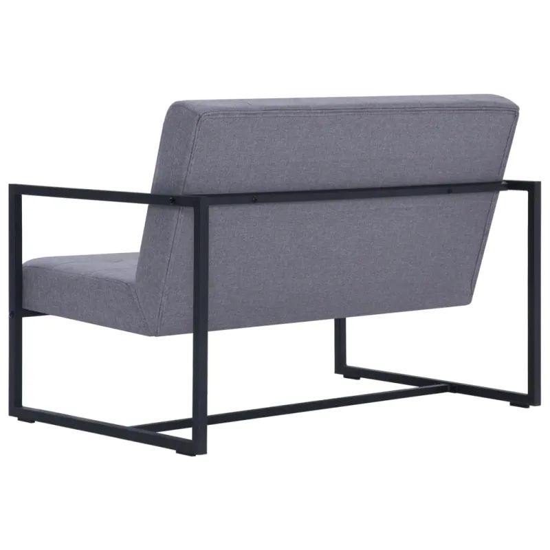 Dvivietė sofa su porankiais, šviesiai pilka, plienas ir audinys
