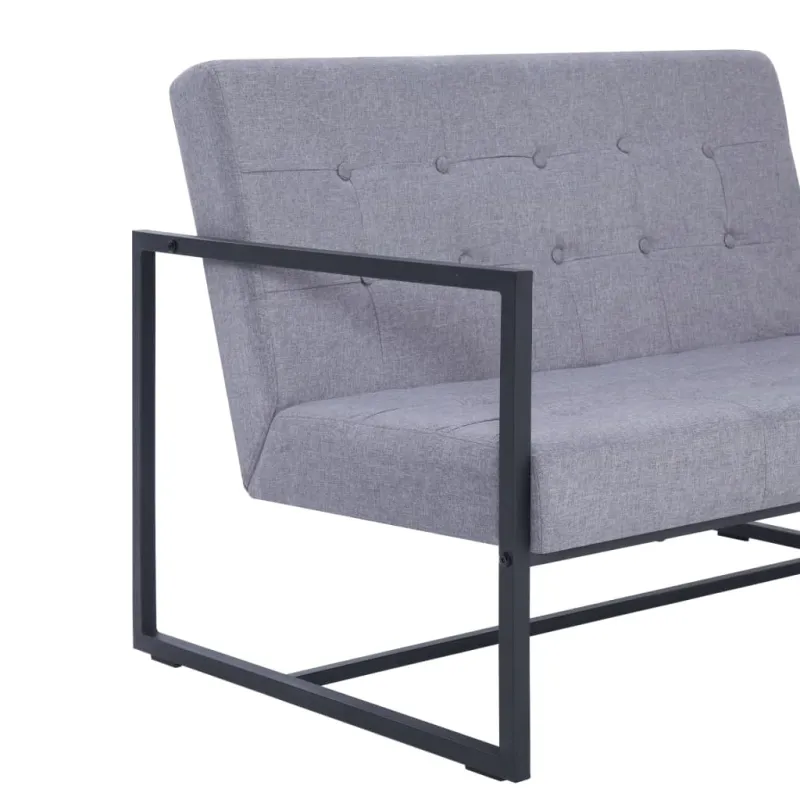 Dvivietė sofa su porankiais, šviesiai pilka, plienas ir audinys