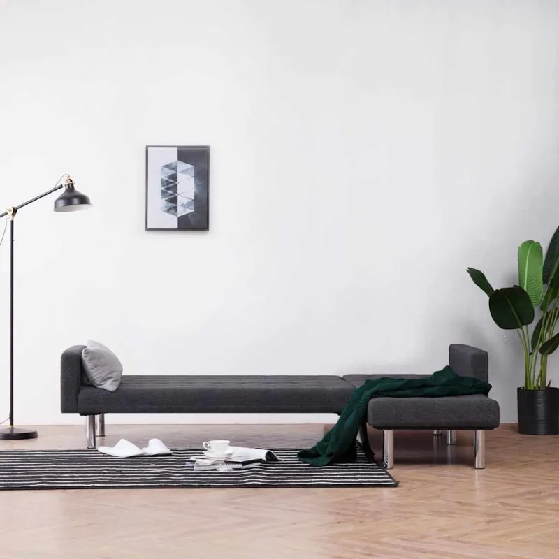 L formos sofa-lova, tamsiai pilka, poliesteris