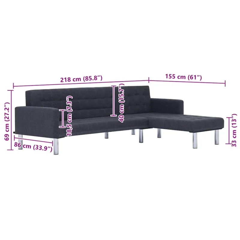 L formos sofa-lova, tamsiai pilka, poliesteris