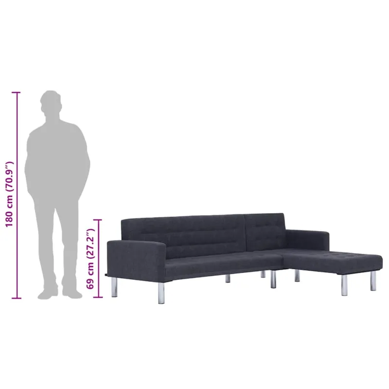 L formos sofa-lova, tamsiai pilka, poliesteris