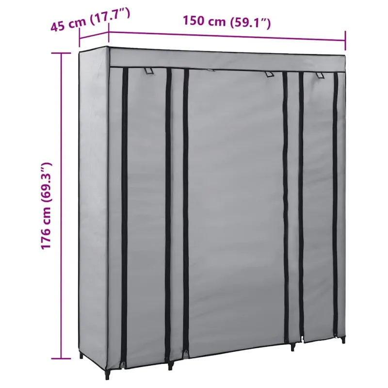 Drab. spinta su skyr. ir stryp., pilka, 150x45x176cm, audinys
