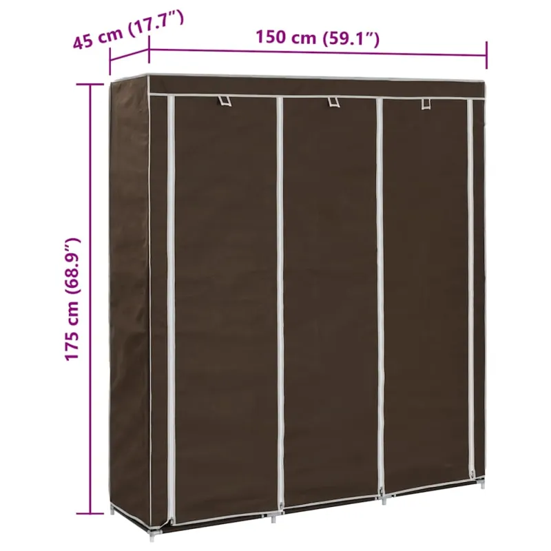 Drab. spinta su skyr. ir stryp., ruda, 150x45x175cm, audinys