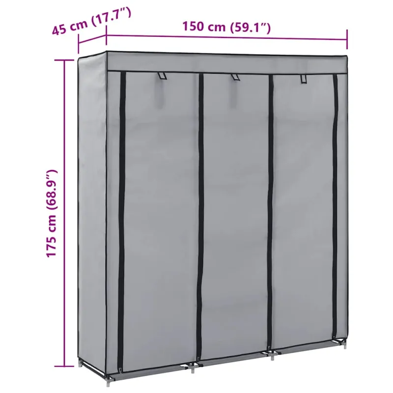 Drab. spinta su skyr. ir stryp., pilka, 150x45x175cm, audinys