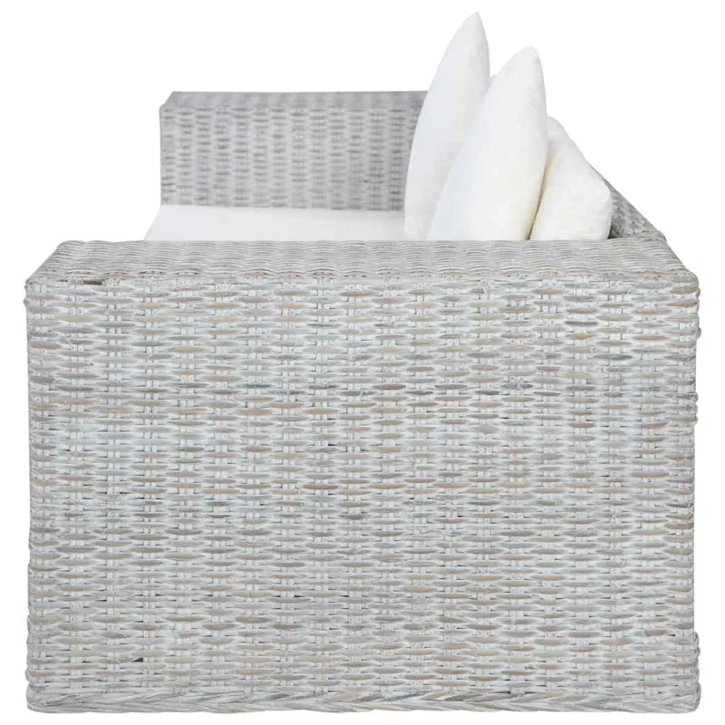 Dvivietė sofa su pagalvėlėmis, pilkos spalvos, natūr. ratanas