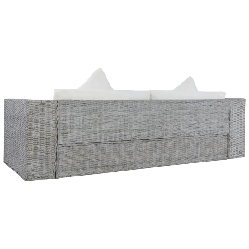 Trivietė sofa su pagalvėlėmis, pilkos spalvos, natūr. ratanas