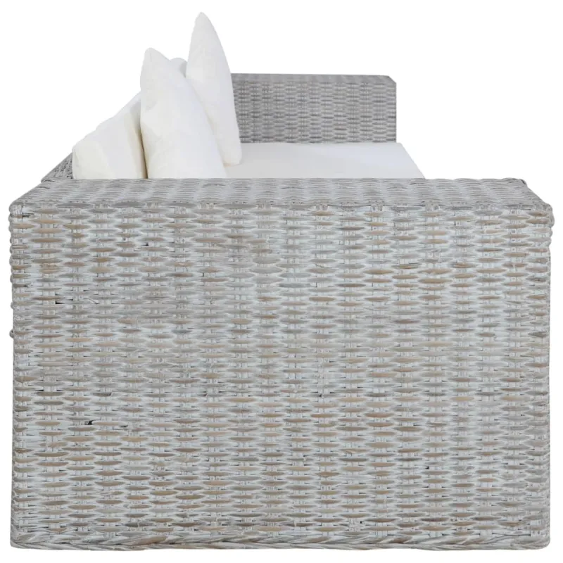 Trivietė sofa su pagalvėlėmis, pilkos spalvos, natūr. ratanas