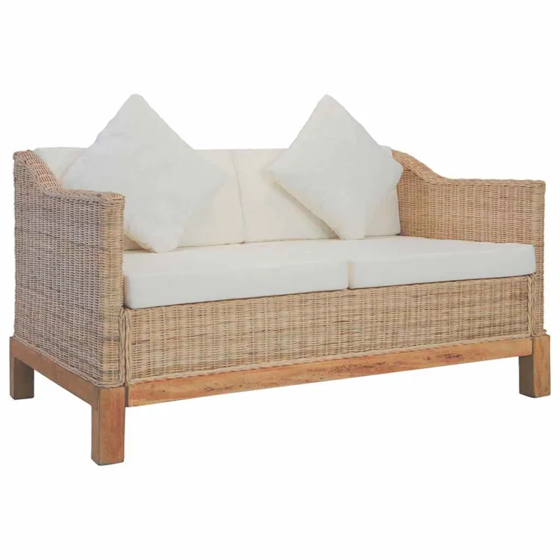 Dvivietė sofa su pagalvėlėmis, natūralus ratanas