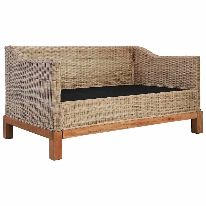 Dvivietė sofa su pagalvėlėmis, natūralus ratanas