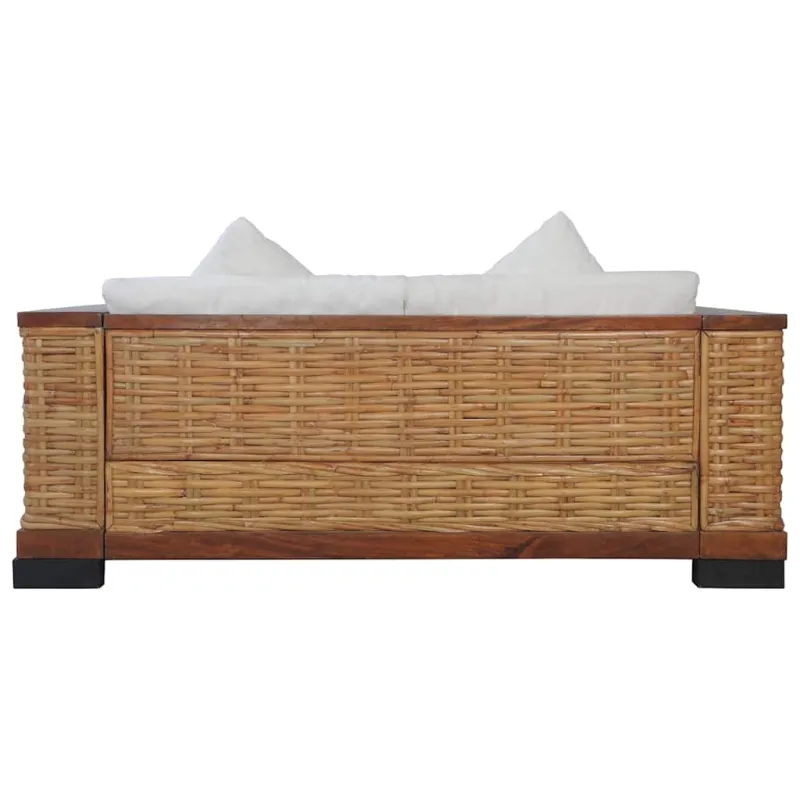 Dvivietė sofa su pagalvėlėmis, rudos sp., natūralus ratanas