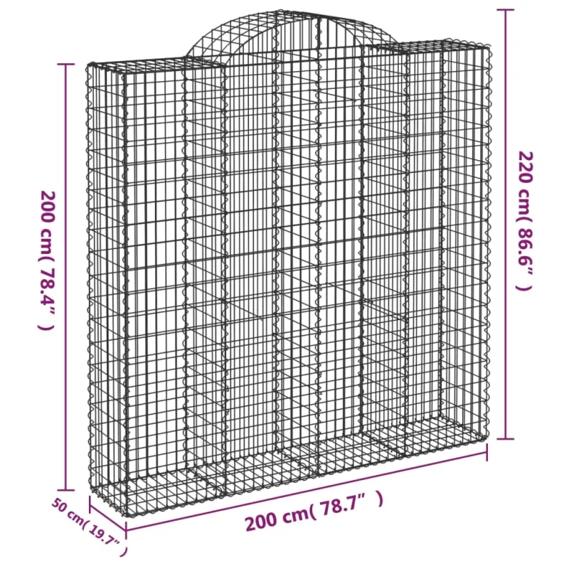 Išlenkti gabiono krepšiai, 12vnt., 200x50x200/220cm, geležis