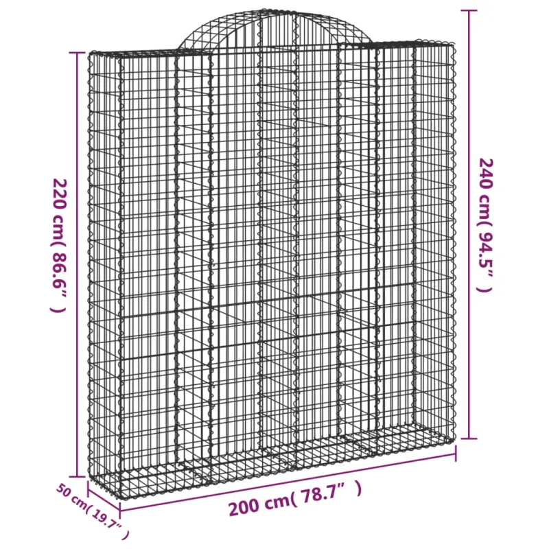 Išlenkti gabiono krepšiai, 2vnt., 200x50x220/240cm, geležis