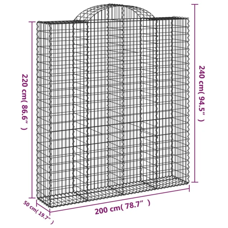 Išlenkti gabiono krepšiai, 12vnt., 200x50x220/240cm, geležis