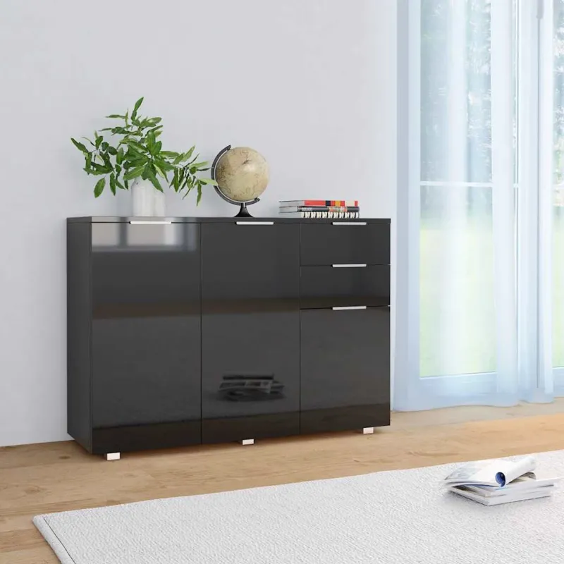 Šoninė spintelė, juodos spalvos, 107x35x80,5cm, labai blizgi