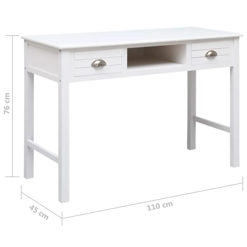 Rašomasis stalas, baltos spalvos, 110x45x76 cm, mediena