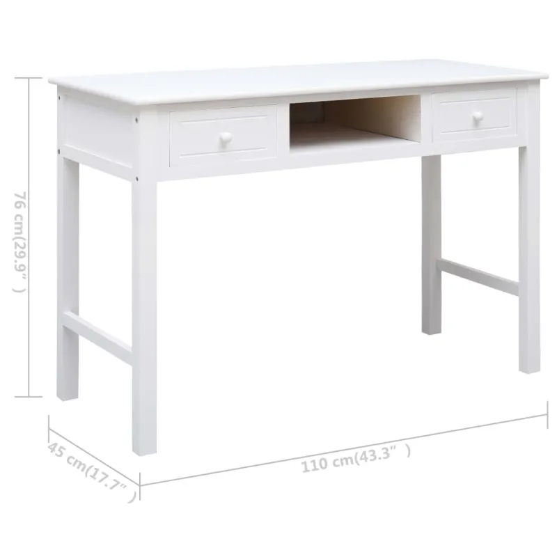 Rašomasis stalas, baltos spalvos, 110x45x76 cm, mediena