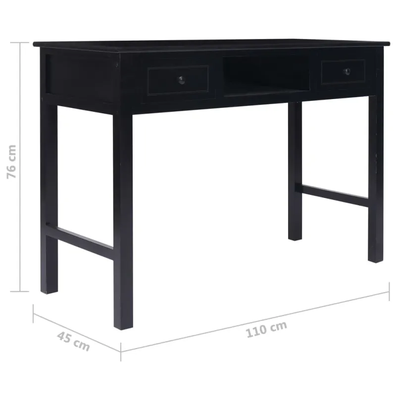 Rašomasis stalas, juodos spalvos, 110x45x76 cm, mediena