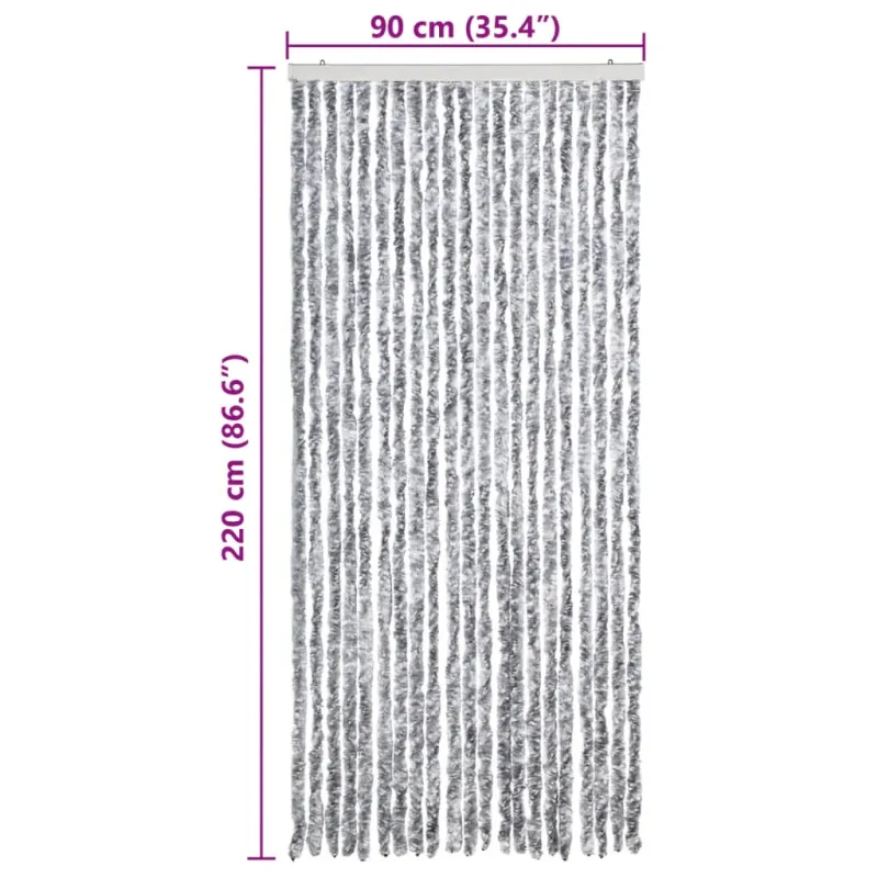 Užuolaida nuo vabzdžių, pilka ir balta, 90x220 cm, šenilis