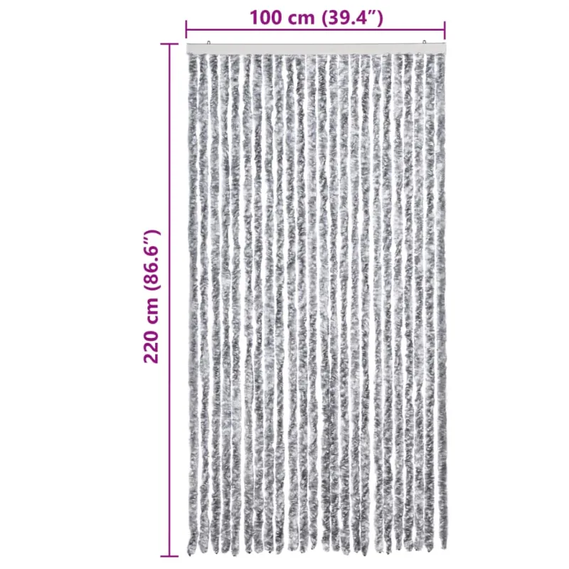 Užuolaida nuo vabzdžių, pilka ir balta, 100x220 cm, šenilis