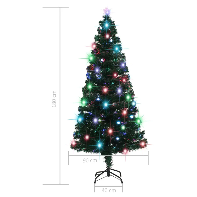 Apšviesta Kalėdų eglutė su stovu ir LED, 180cm, optinis pluoštas