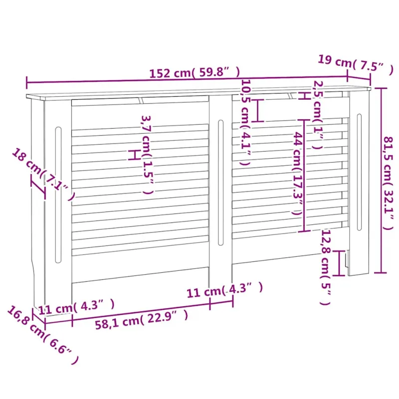Radiatoriaus uždangalas, baltos sp., 152x19x81,5cm, MDF