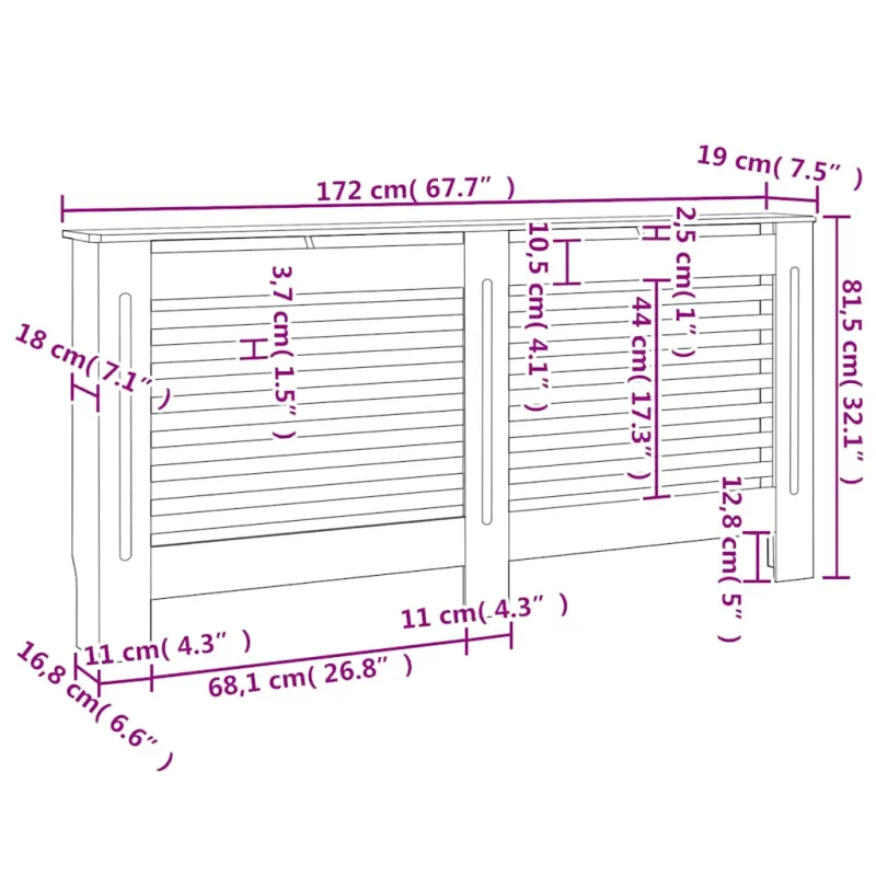 Radiatoriaus uždangalas, baltos sp., 172x19x81,5cm, MDF