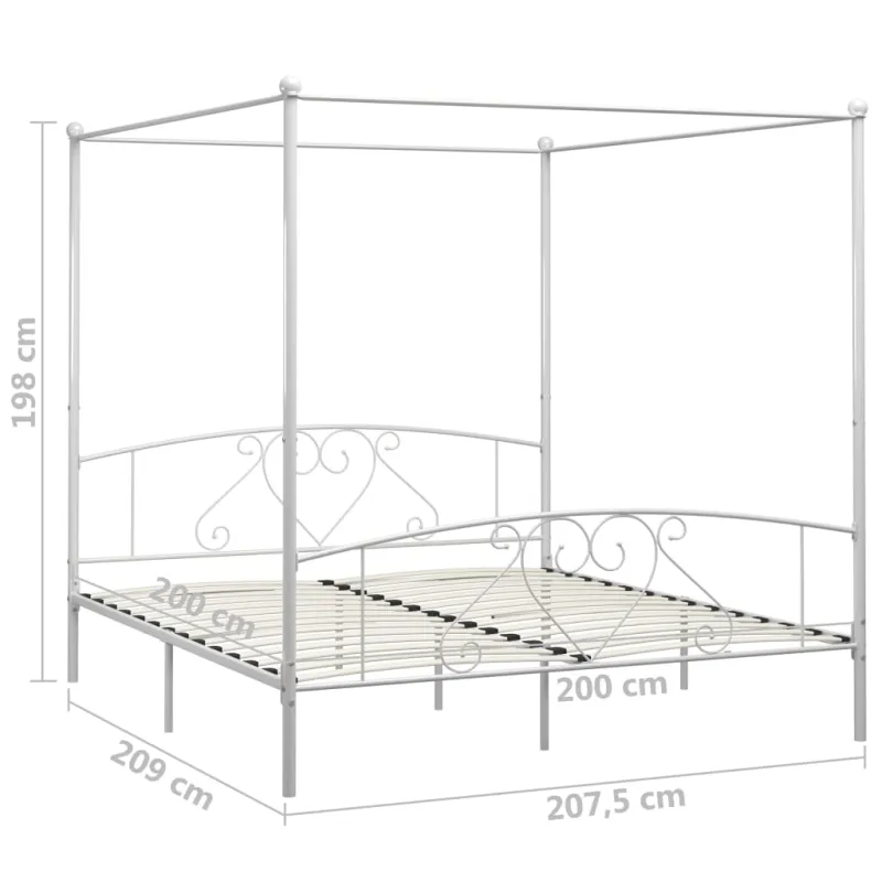 Lova su baldakimu, baltos spalvos, 200x200cm, metalas