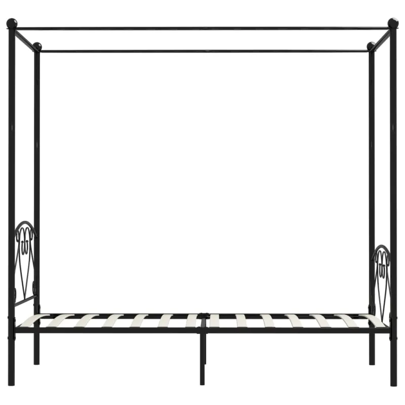 Lovos rėmas su baldakimu, juodos spalvos, 90x200cm, metalas
