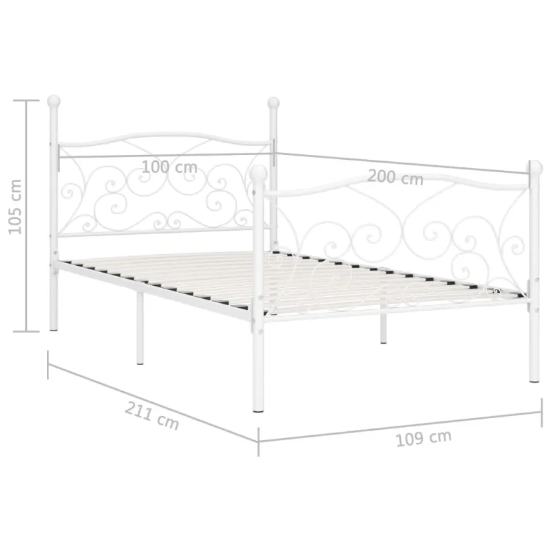Lovos rėmas su grotelių pagrindu, baltas, 100x200cm, metalas