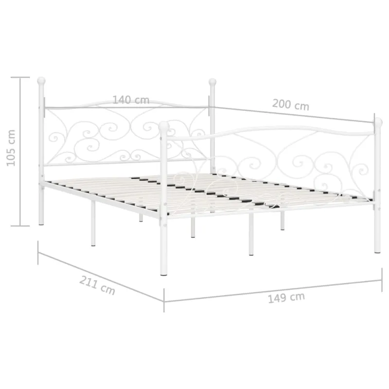 Lovos rėmas su grotelių pagrindu, baltas, 140x200cm, metalas