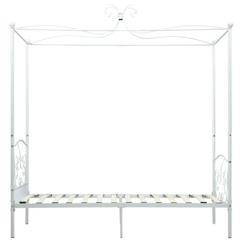 Lovos rėmas su baldakimu, baltos spalvos, 90x200cm, metalas