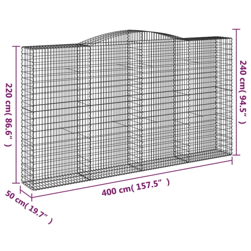 Išlenkti gabiono krepšiai, 4vnt., 400x50x220/240cm, geležis