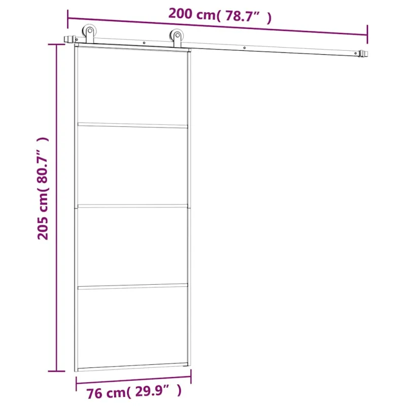Stumdomos durys su įrangos rinkiniu, 76x205cm, ESG ir aliuminis