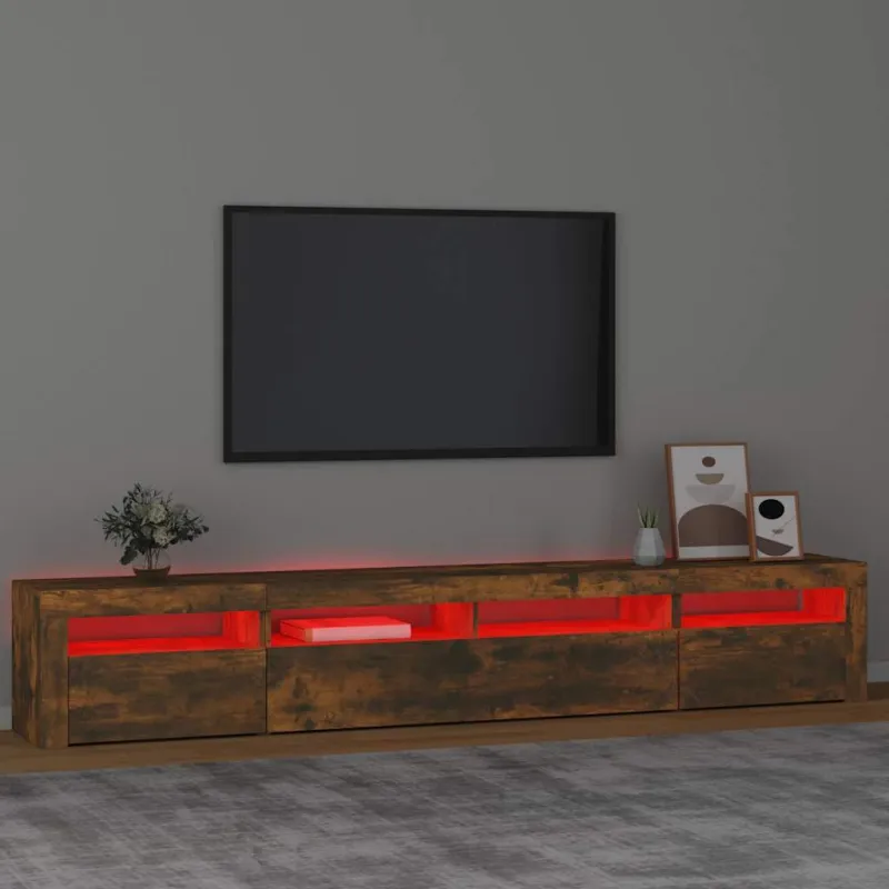 Televizoriaus spintelė su LED, dūminio ąžuolo, 240x35x40cm