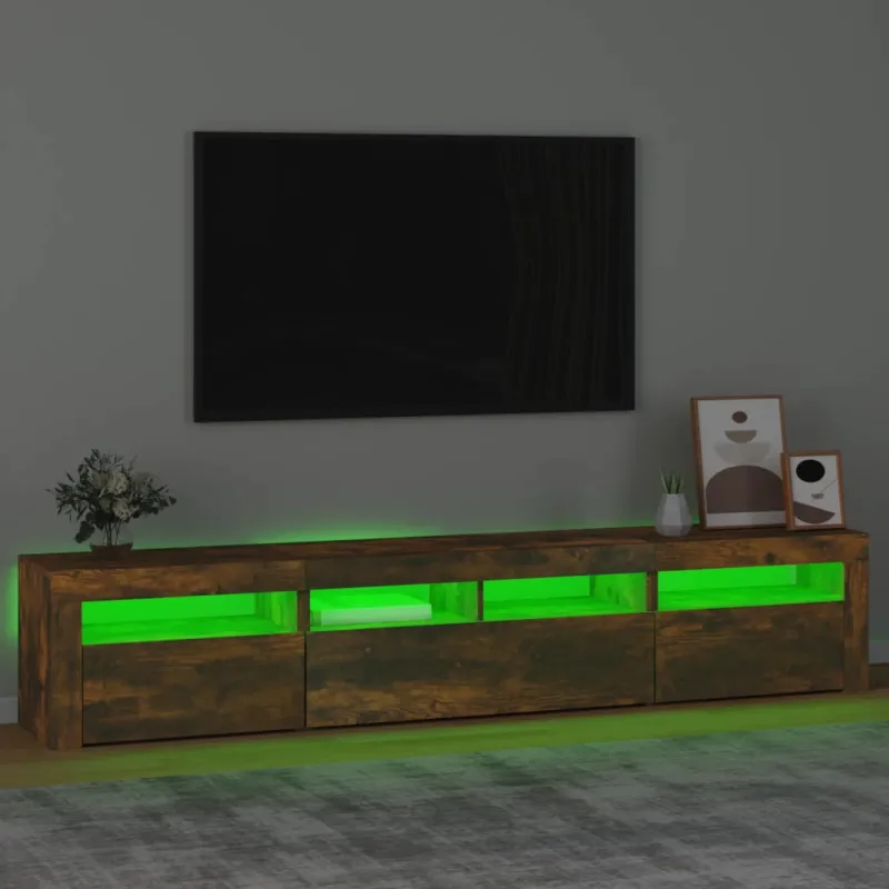 Televizoriaus spintelė su LED, dūminio ąžuolo, 210x35x40cm