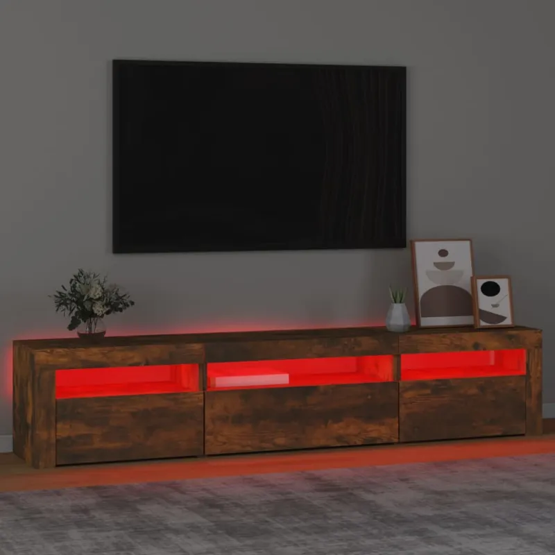 Televizoriaus spintelė su LED, dūminio ąžuolo, 195x35x40cm