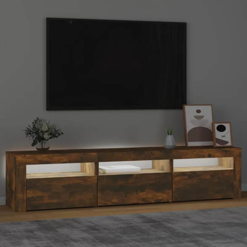 Televizoriaus spintelė su LED, dūminio ąžuolo, 180x35x40cm
