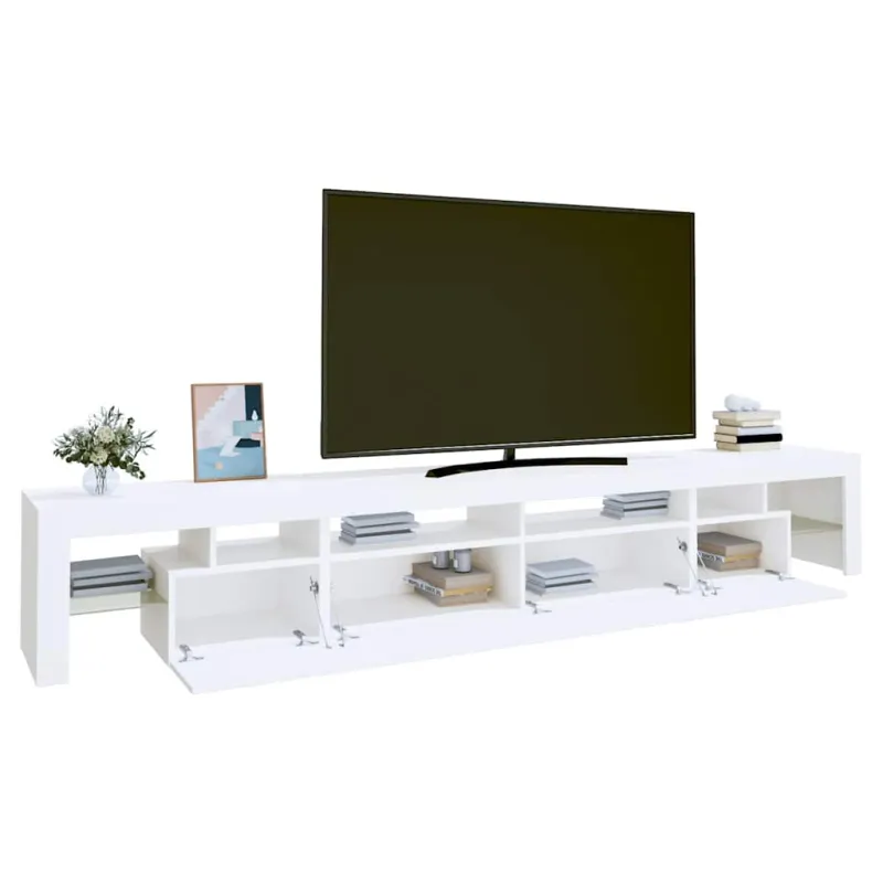 Televizoriaus spintelė su LED apšvietimu, balta, 260x36,5x40cm