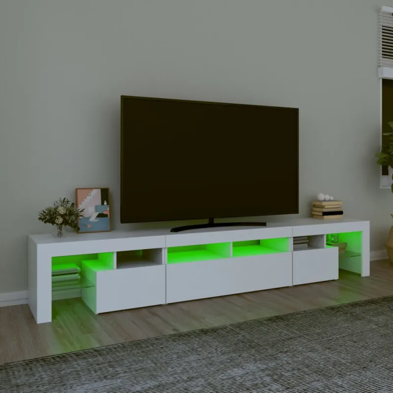 Televizoriaus spintelė su LED apšvietimu, balta, 230x36,5x40cm