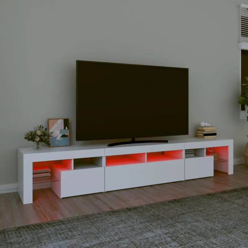 Televizoriaus spintelė su LED apšvietimu, balta, 230x36,5x40cm
