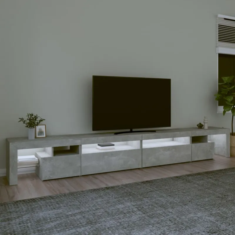 TV spintelė su LED apšvietimu, betono pilka, 290x36,5x40cm
