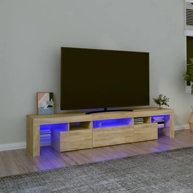 Televizoriaus spintelė su LED apšvietimu, ąžuolo, 200x36,5x40cm