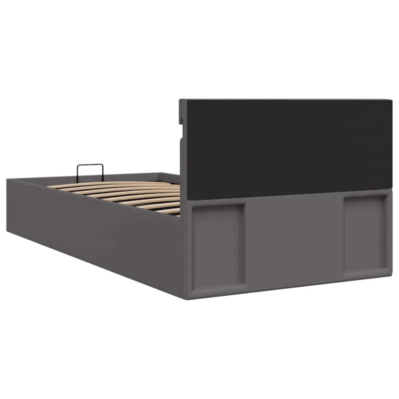 Lovos rėmas su LED/daiktadėže, pilkas, 90x200cm, dirbtinė oda
