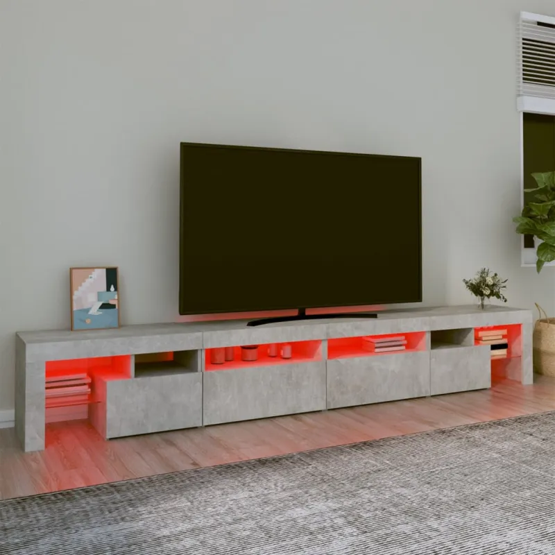 TV spintelė su LED apšvietimu, betono pilka, 260x36,5x40cm