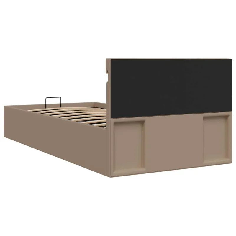 Lovos rėmas su LED/daiktadėže, rudas, 100x200cm, dirbtinė oda